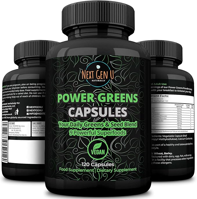 NGU Super Greens Immune System Support 500 mg 120 Vegan Capsules Contains Mixed Superfoods for Daily Booster Healthy Keto Blend w/Acai, Wheatgrass, Guarana, Chlorella, Flaxseed, Matcha, Maca