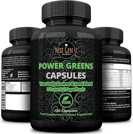 NGU Super Greens Immune System Support 500 mg 120 Vegan Capsules Contains Mixed Superfoods for Daily Booster Healthy Keto Blend w/Acai, Wheatgrass, Guarana, Chlorella, Flaxseed, Matcha, Maca
