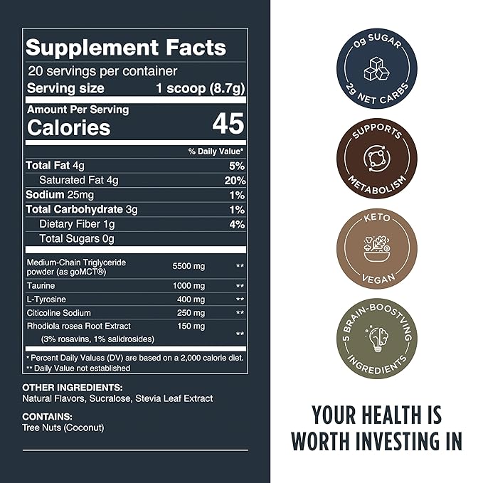 LIFESTACKS Focus Coffee Creamer for Energy & Clarity - MCT Powder + Nootropics + Adaptogens - Boost Productivity Without Jitters or Crash - Keto, Vegan, 0 Sugar - with Taurine, L-Tyrosine, Rhodiola