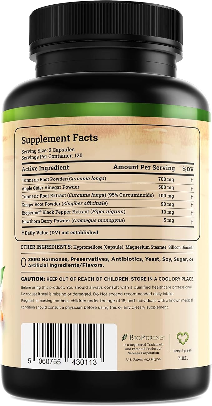 Turmeric Curcumin Supplement with Ginger & (240 Count) 95% Curcuminoids