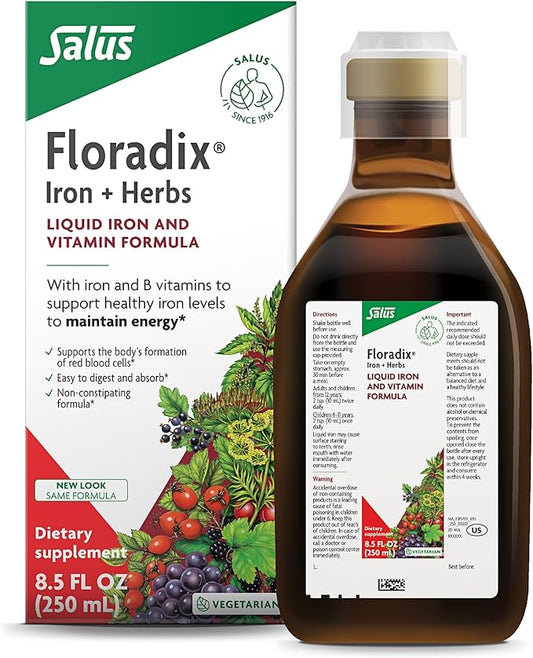 Floradix by Salus Iron & Herbs - Liquid Herbal Supplement for Energy Support - Iron Supplement with Vitamin C & B Complex Vitamins - for Men & Women - 8.5 oz