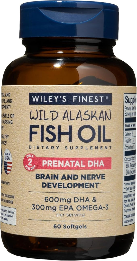 Wiley's Finest Wild Alaskan Fish Oil 720mg EPA Omega-3s for 60 Softgels (30 Prenatal
