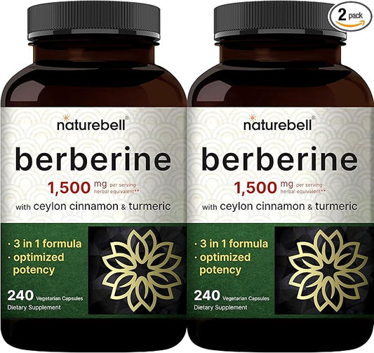2 Pack Berberine Supplement 1500mg, 480 1000mg True 300mg Turmeric 97% Berberine