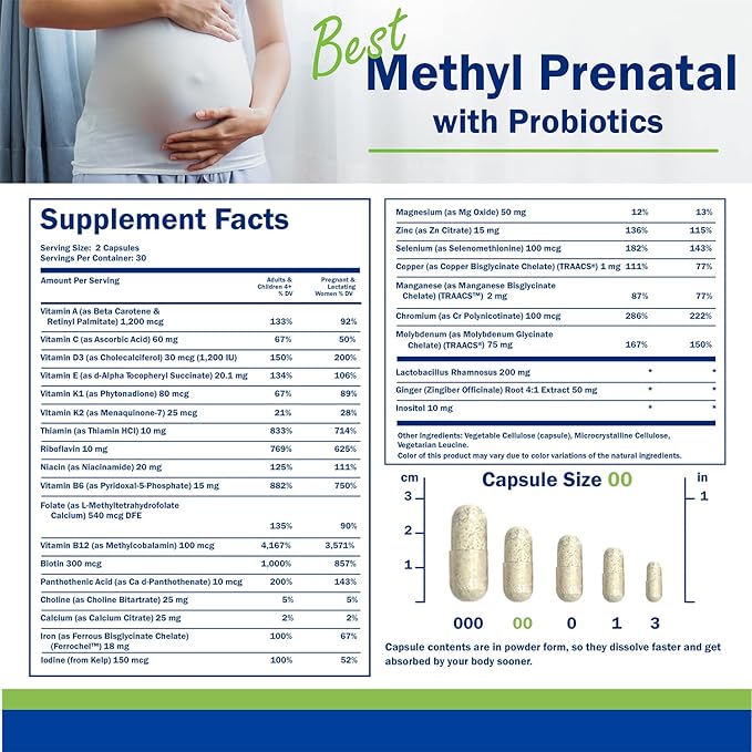 Power By Naturals Prenatal Probiotic Blend B12, Iron, 27+ Essential 60 Capsules