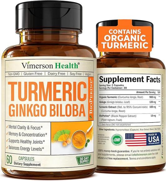 Turmeric Curcumin & Ginkgo Biloba Supplements 60 Capsules