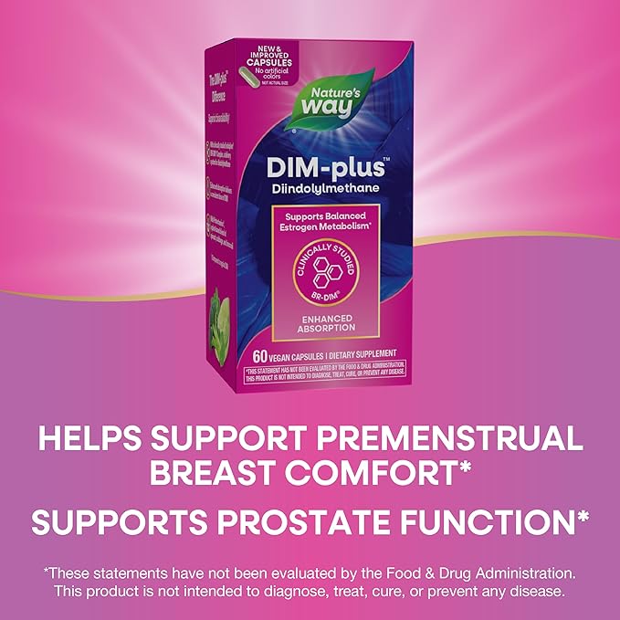 Nature's Way DIM-Plus, DIM Supplement, Supports Balanced Estrogen Metabolism*, Supports Estrogen Hormone Balance*, Diindolylmethane, 60 Vegan Capsules (Packaging May Vary)