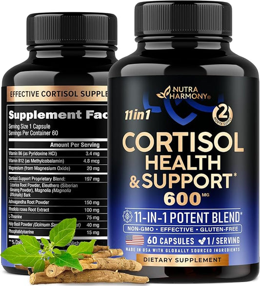 Cortisol Supplement - 11-in-1 Hormone Balance 600 mg 60 Capsules, 2 Month