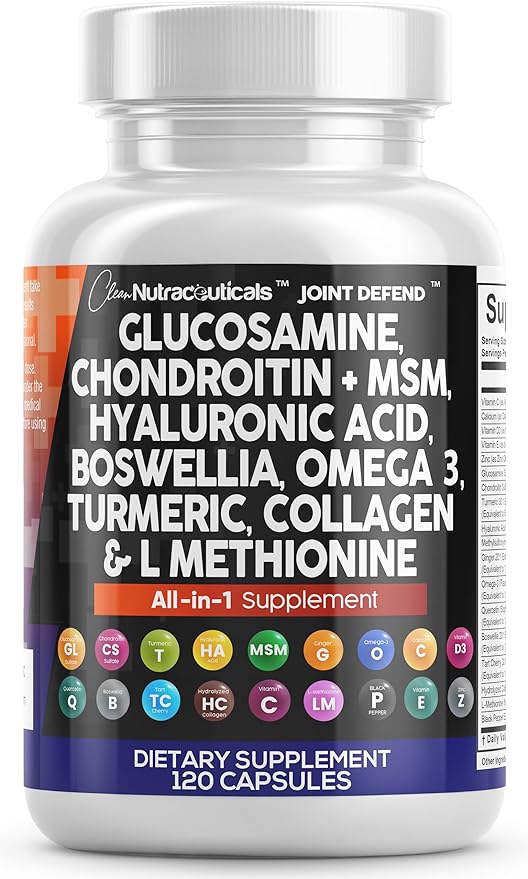 Clean Nutraceuticals Glucosamine Chondroitin MSM Turmeric 3 Pills 120 Count