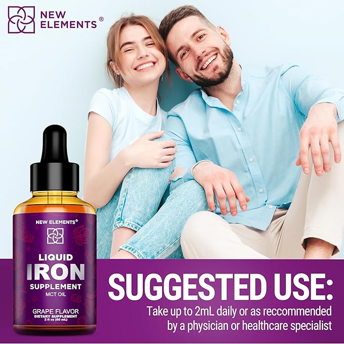 Iron Supplement for Women & Men Free Blood Builder, Iron Vitamin for Anemia | Liquid Iron Drops for Adults with MCT Oil, Natural Grape Flavor, Faster Absorption & Immune Support, 2 Fl Oz