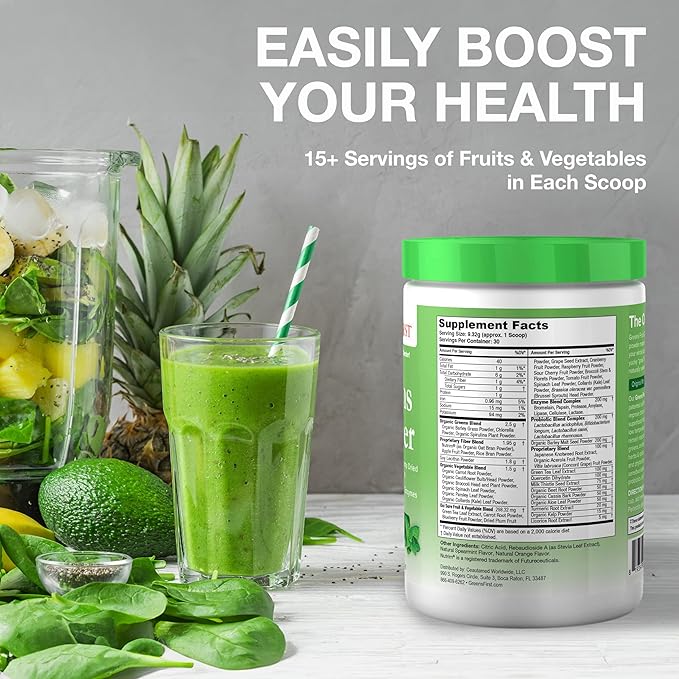 Greens First Original Greens Powder - 49 Superfoods - Organic Fruits & Veggies - Prebiotics, Probiotics & Digestive Enzymes - Antioxidant Smoothie - Dairy Free, Vegan & Non-GMO (Mint, 30 Servings)