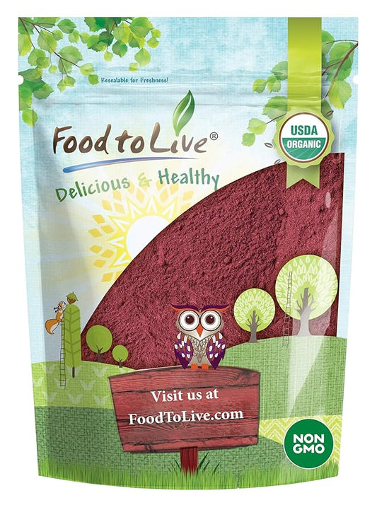 Food to Live Organic Beet Root Powder, 8 Ounces — Non-GMO, Raw, Kosher, 100% Pure, Vegan Superfood, Bulk, Rich in Iron and Fiber, Great for Juices, Drinks, and Smoothies
