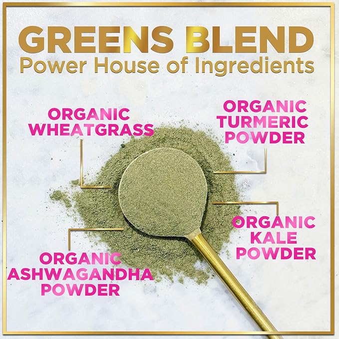Green Powder Superfood, Organic Super Greens Powder Juice & Smoothie Drink Mix, Gut Health & Bloating Support, Probiotics, Spirulina, Chlorella & Beet Root for Digestive & Energy Support - 28 Servings