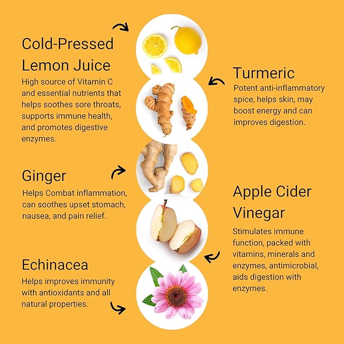 SMART Pressed Juice Immunity Wellness Drink with Organic Turmeric Curcumin Ginger Shot for Immune Support | Apple Cider Vinegar Lemon Ginger & Echinacea - Made in USA (30 Servings)