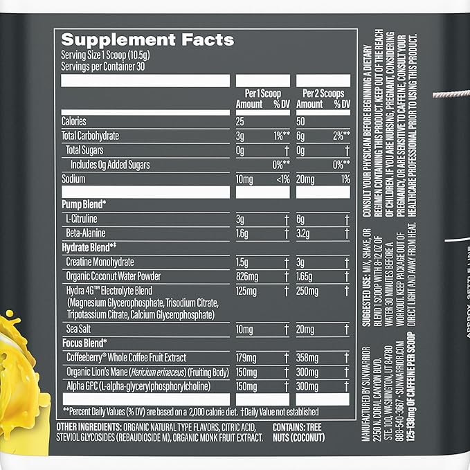Sunwarrior Pre Workout Powder Energy Drink 30 Servings