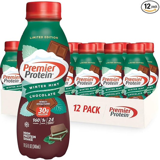 Premier Protein Shake, Winter Mint Chocolate, 30g Protein 1g Sugar 24 Vitamins 11.50 fl 12)