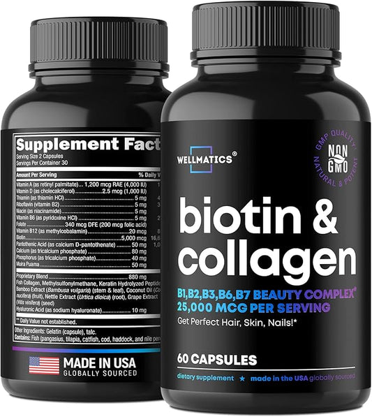 Biotin Capsules with Collagen and Keratin 25000MCG Per 60 Caps