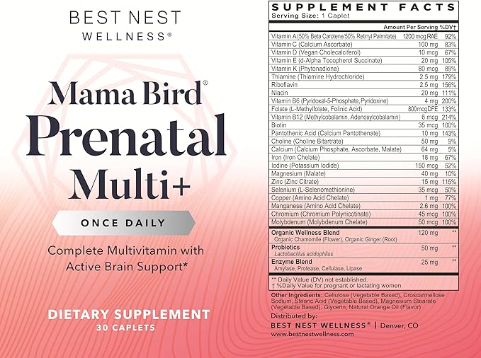 Best Nest Wellness Mama Bird Prenatal 30 Caplets (30 Servings)