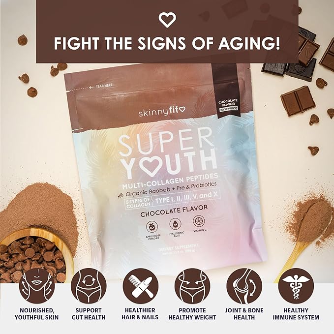 SkinnyFit Super Youth Chocolate Multi-Collagen Peptides 30 Servings