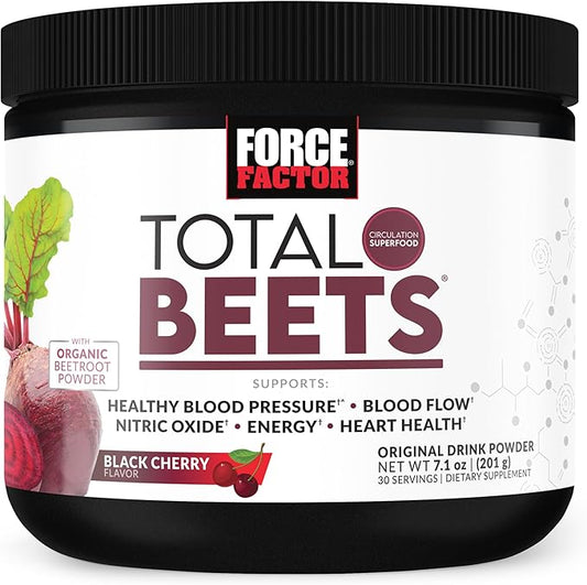 Force Factor Total Beets Delicious Superfood Powder with Nitrates to Support a Healthy Heart, Circulation, Blood Flow, Nitric Oxide, Energy, Stamina, & Cardiovascular Heart Health, 30 Servings