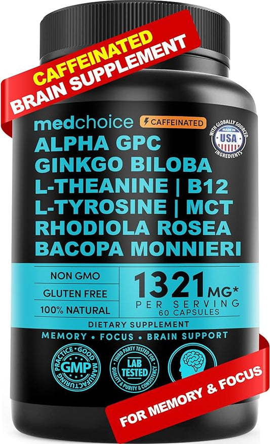 12-in-1 Nootropic Brain Supplement with Caffeine B12, Alpha 1321mg (60ct) (60ct)