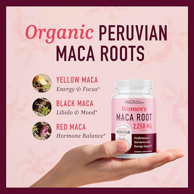 Organic Maca Root Capsules for Women 2250MG Extra