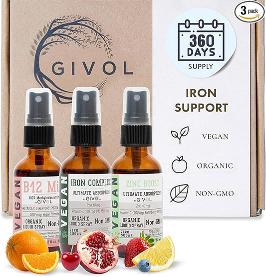 Iron Support Spray Bundle Liquid Vitamin B12 Methylcobalamin, 2 Fl 360 Days