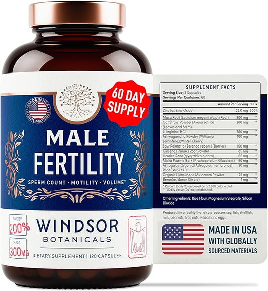 Male Fertility Supplement with Maca Root 3rd Party 120 Capsules, 2 Month