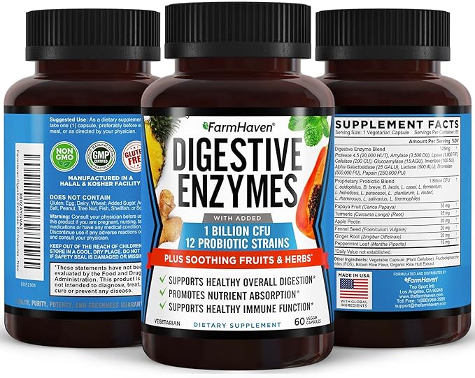 FarmHaven Digestive Enzymes with 18 Probiotics 120 Capsules