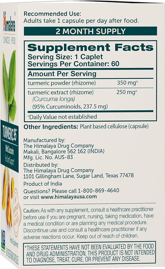 Himalaya Turmeric 95 Supplement with Curcumin/Curcuminoids, 600 mg, 60 Capsules, 60 Day