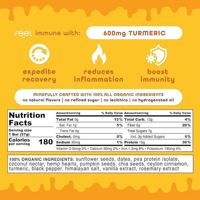 Feel Vegan Protein Bars | Golden Goodness | Keto | Gluten Free | Organic | Turmeric | 15g Plant Protein | Low Carb | High Protein | Dairy Free | Low Sugar | Grain Free | Nut Free | Soy Free | Non GMO - (Golden Goddess, 10 Pack)