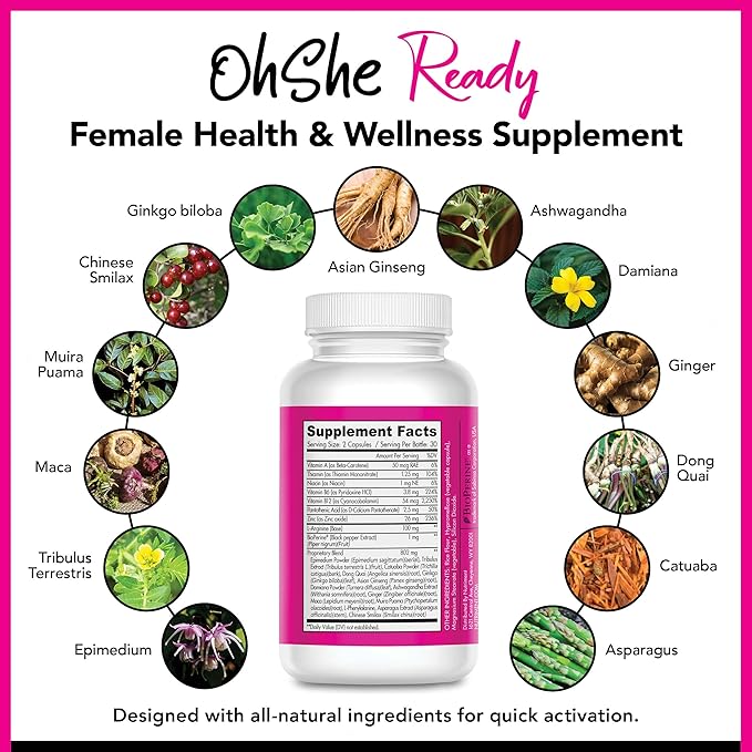 Ready- Female Health and Wellness Supplement- Supports Hormonal Harmony and Balance in Women- Naturally Boost Feminine Vitality, Energy and Mood- 60 Capsules