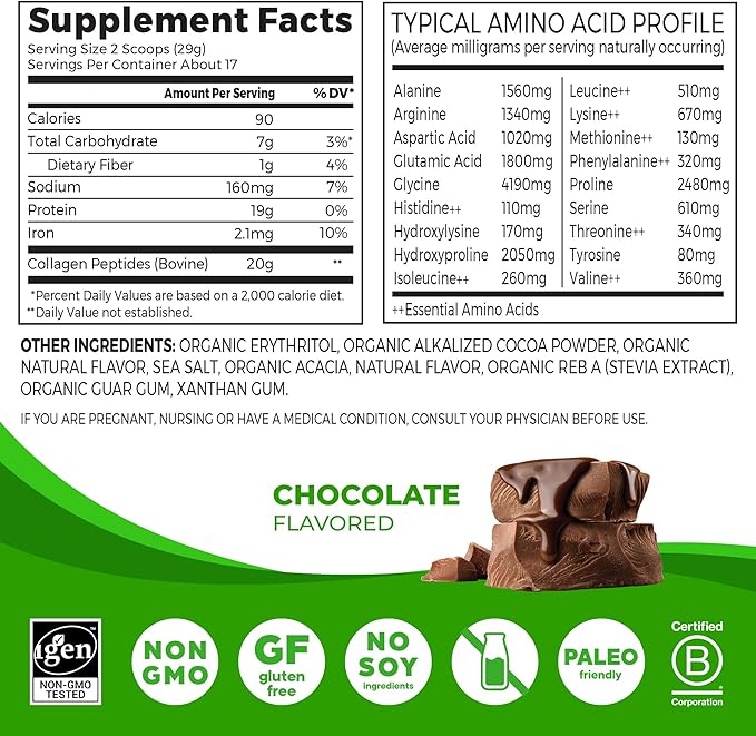 Orgain Hydrolyzed Collagen Peptides Powder 20g Grass 1lb