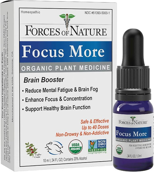 Forces of Nature Focus Supplement, Focus More Homeopathic Medicine, 0.34 Fl Oz, Nootropics Brain Support Supplement, Helps Memory & Concentration