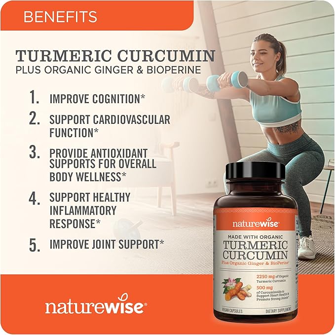 NatureWise Curcumin Turmeric 2250mg 95% Curcuminoids [1 Month 90 Count]