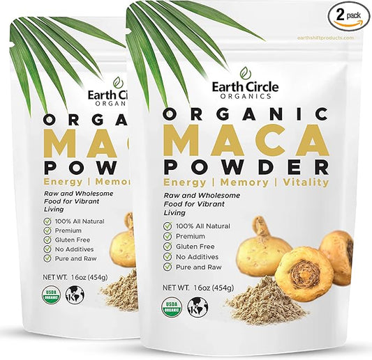 Earth Circle Organics Yellow Maca Root Powder, Natural Superfood, Helps with Energy, Weight, and Women's Fertility - Vegan - 1 Pound (Pack of 2)