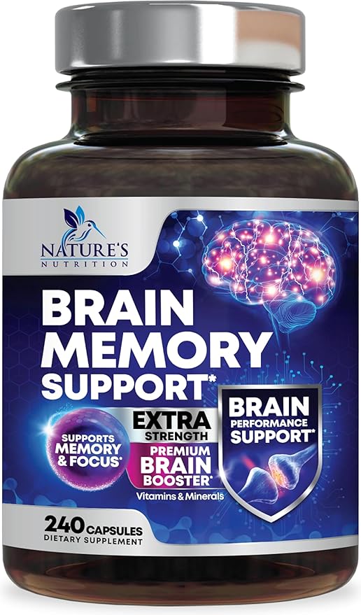 Brain Supplements for Memory and Focus - 40 Nootropics & Vitamins to Support Mental Alertness, Clarity & Concentration, Brain Health Cognitive Memory Pills, B6, B12, Phosphatidylserine - 240 Capsules