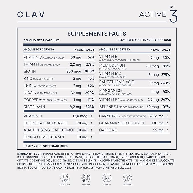 CLAV® N°3 Vitality Support 60 Capsules 1 Month