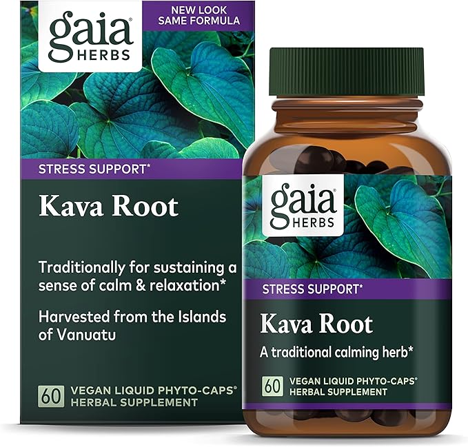 Gaia Herbs Kava Kava Root, Vegan 60 Count 75mg Active