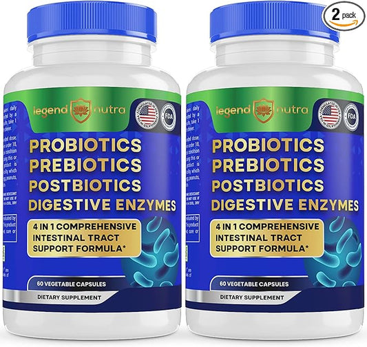 Probiotics + Prebiotics Postbiotics Digestive Enzymes 4 in 1 Formula 2-Pack, 120 120 Count