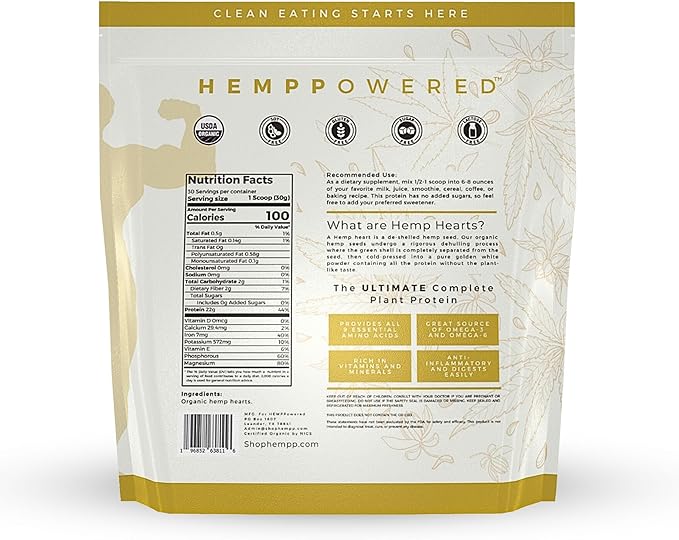 Performance Organic Hemp Heart Protein Powder, 2Ibs