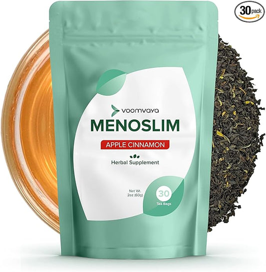 VoomVaya MenoSlim w/Black Cohosh for Menopause - Hormone Balance Supplements for Women - Relief for Bloating, Hot Flashes, Fatigue, Meno-Belly - Apple Cinnamon - 30 Teabags