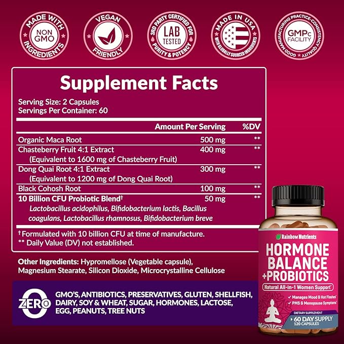 Hormone Balance + Probiotics for Women (3450mg) Natural |120 V