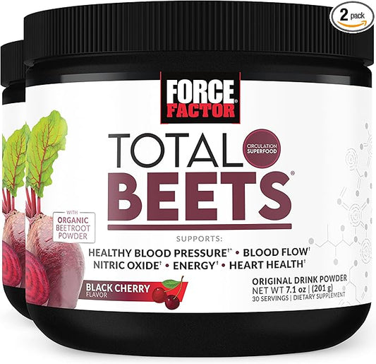 FORCE FACTOR Total Beets Superfood Beet Root Powder 2-Pack, Nitrates to Support Circulation, Blood Flow, Nitric Oxide, Energy, Endurance, Stamina, Cardiovascular Heart Health Supplement, 60 Servings