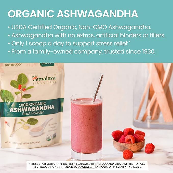 Himalaya Organic Ashwagandha Powder, Adaptogenic Superfood 7.9 oz, 3 Month