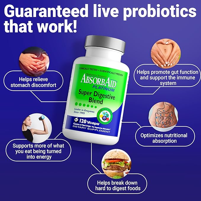AbsorbAid Platinum Digestive Enzyme Support 120 12 Digestive 2 Probiotics