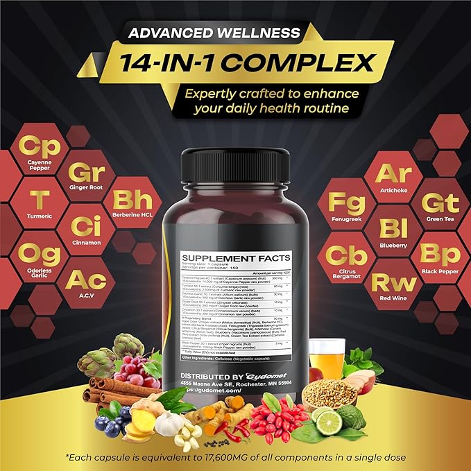 Cayenne Pepper Turmeric Odorless Garlic Cinnamon -150 Capsules-
