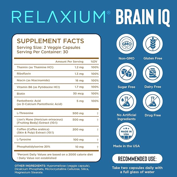 BrainIQ Nootropic Brain Supplements for Memory 60 Capsules