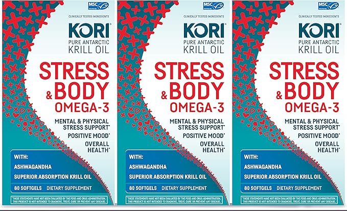 Kori Stress & Body Adaptogen Supplement Ashwagandha/Omega-3 Fatty 80 softgels 3)