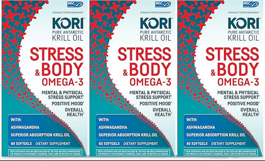 Kori Stress & Body Adaptogen Supplement Ashwagandha/Omega-3 Fatty 80 softgels 3)
