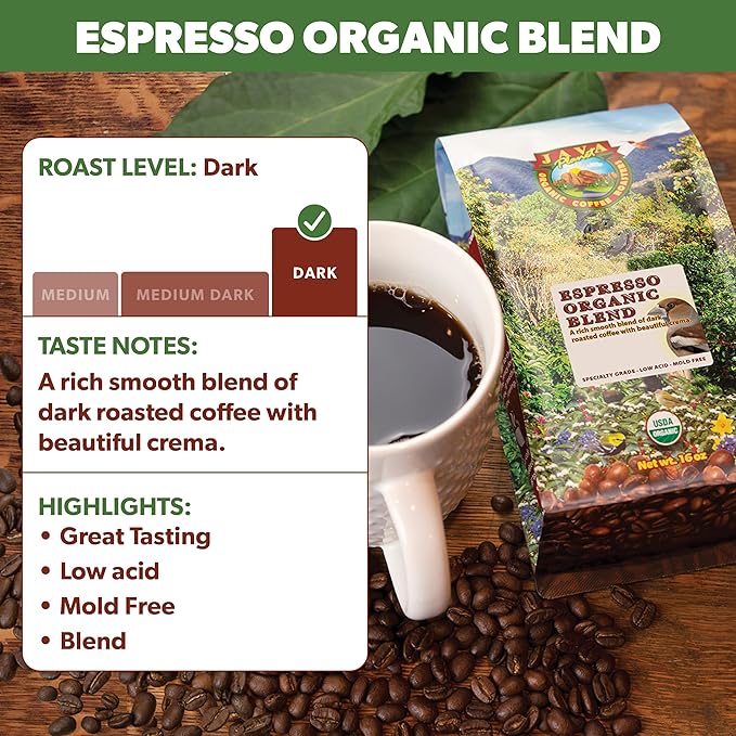 Java Planet Organic, Espresso Blend, Smooth Full Flavored Organic Coffee Beans, Low Acid, Whole Bean Coffee, 5LB Bag